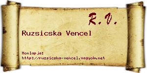 Ruzsicska Vencel névjegykártya